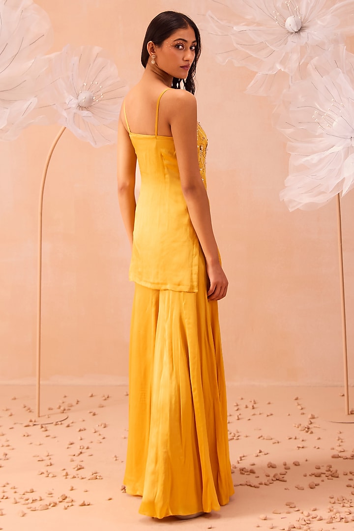 Yellow Satin Georgette Wedding Sharara Set by PARUL GANDHI at Pernia's Pop Up Shop