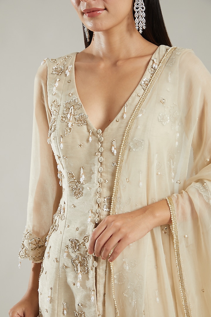 Ivory Embroidered Wedding Sharara Set by PARUL GANDHI at Pernia's Pop Up Shop