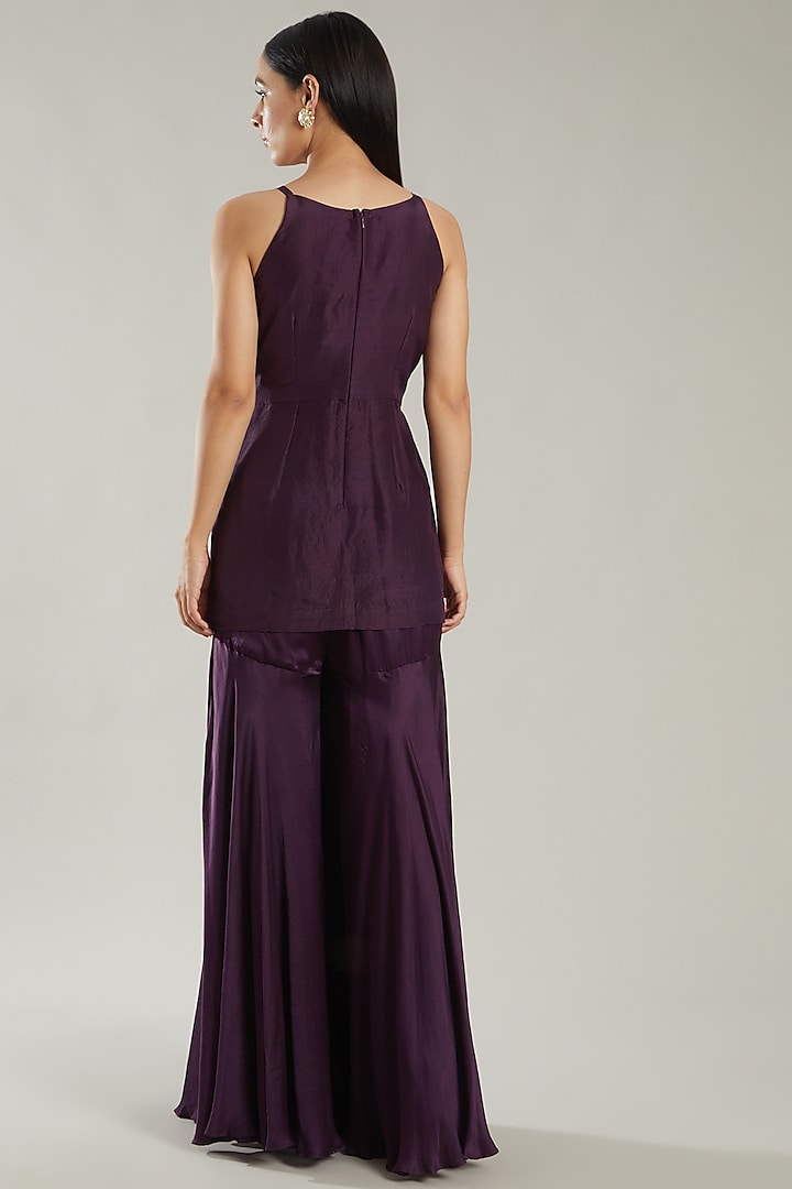 Wine Embroidered Wedding Sharara Set by PARUL GANDHI at Pernia's Pop Up Shop
