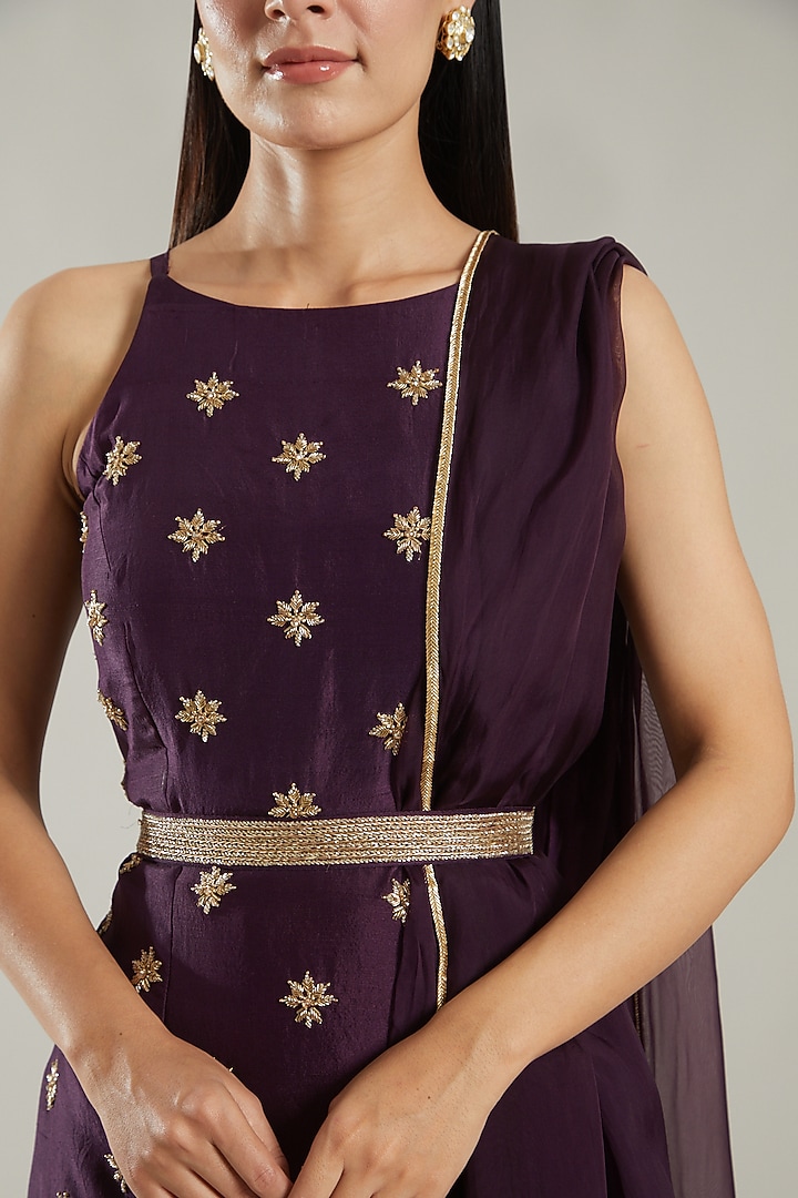 Wine Embroidered Wedding Sharara Set by PARUL GANDHI at Pernia's Pop Up Shop