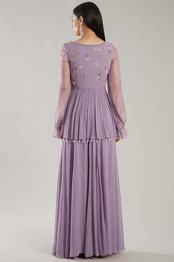 Lilac Embroidered Party Wear Sharara Set by PARUL GANDHI at Pernia's Pop Up Shop