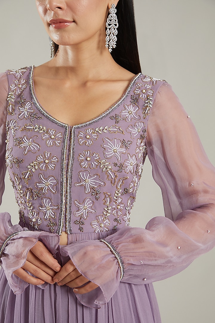Lilac Embroidered Party Wear Sharara Set by PARUL GANDHI at Pernia's Pop Up Shop