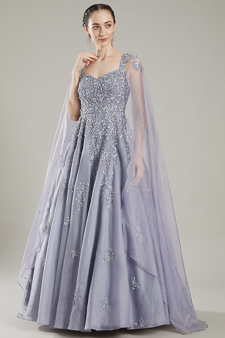 Lilac Organza Embroidered Gown by PARUL GANDHI at Pernia's Pop Up Shop