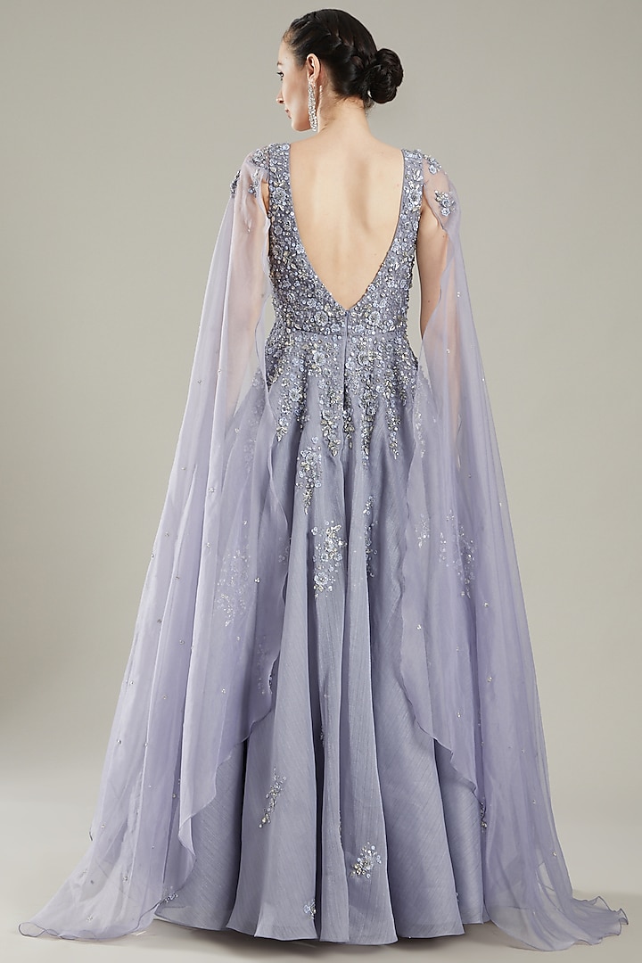 Lilac Organza Embroidered Gown by PARUL GANDHI at Pernia's Pop Up Shop