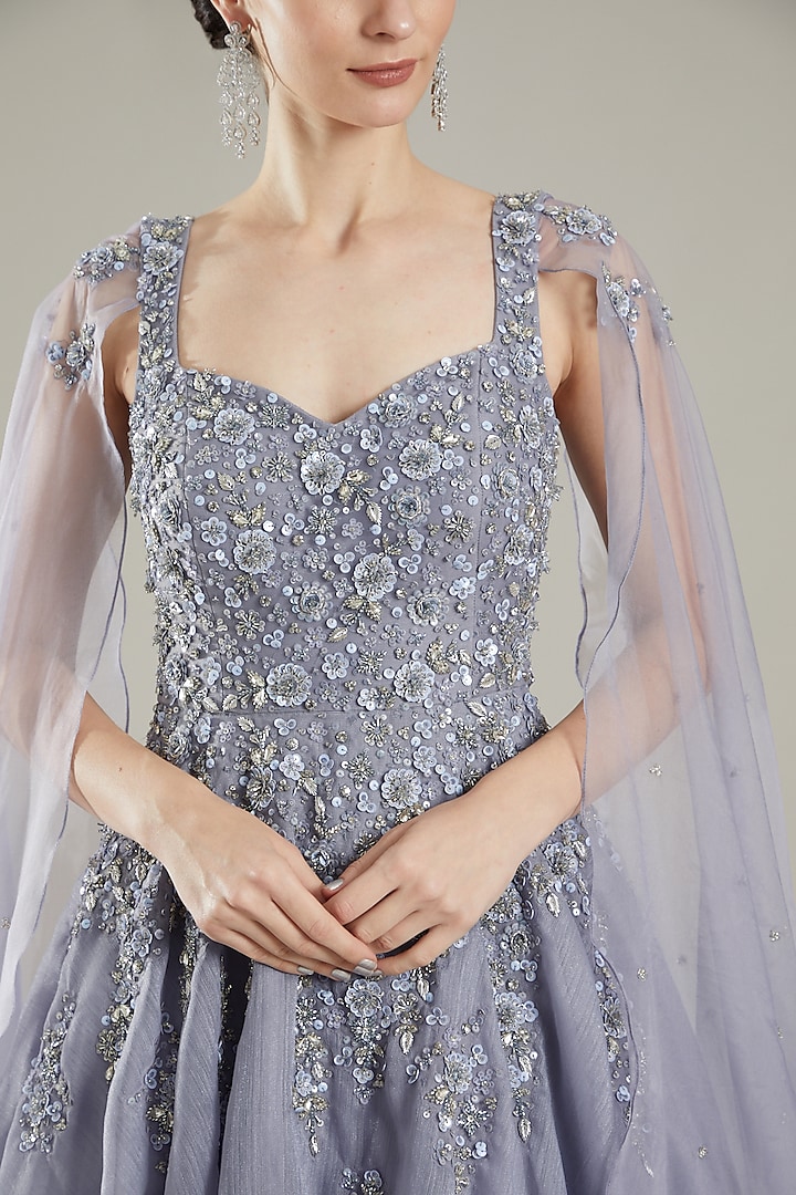 Lilac Organza Embroidered Gown by PARUL GANDHI at Pernia's Pop Up Shop