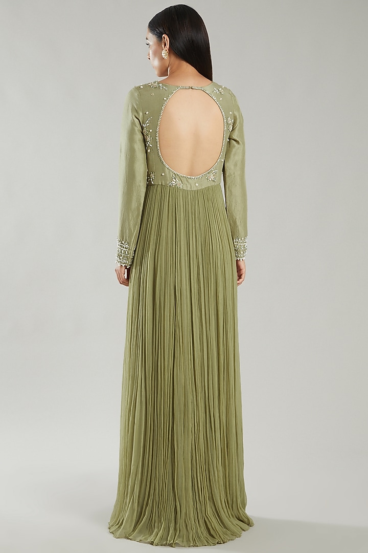 Jade Embroidered Wedding Anarkali Set by PARUL GANDHI at Pernia's Pop Up Shop
