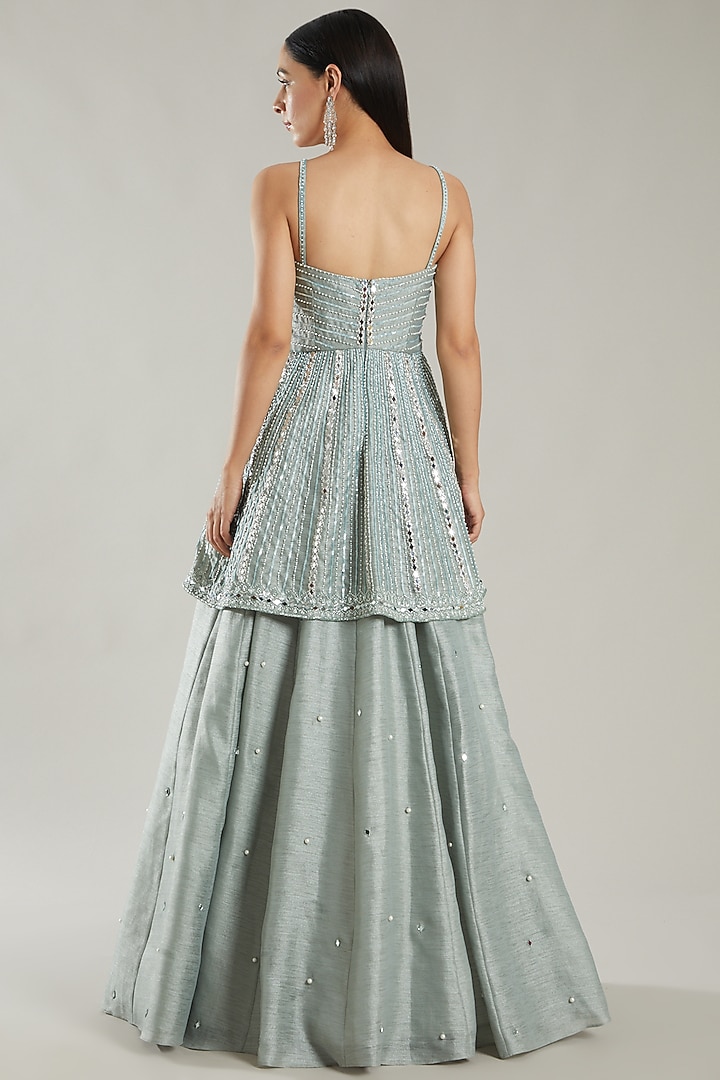 Mint Organza Embroidered Wedding Lehenga Set by PARUL GANDHI at Pernia's Pop Up Shop