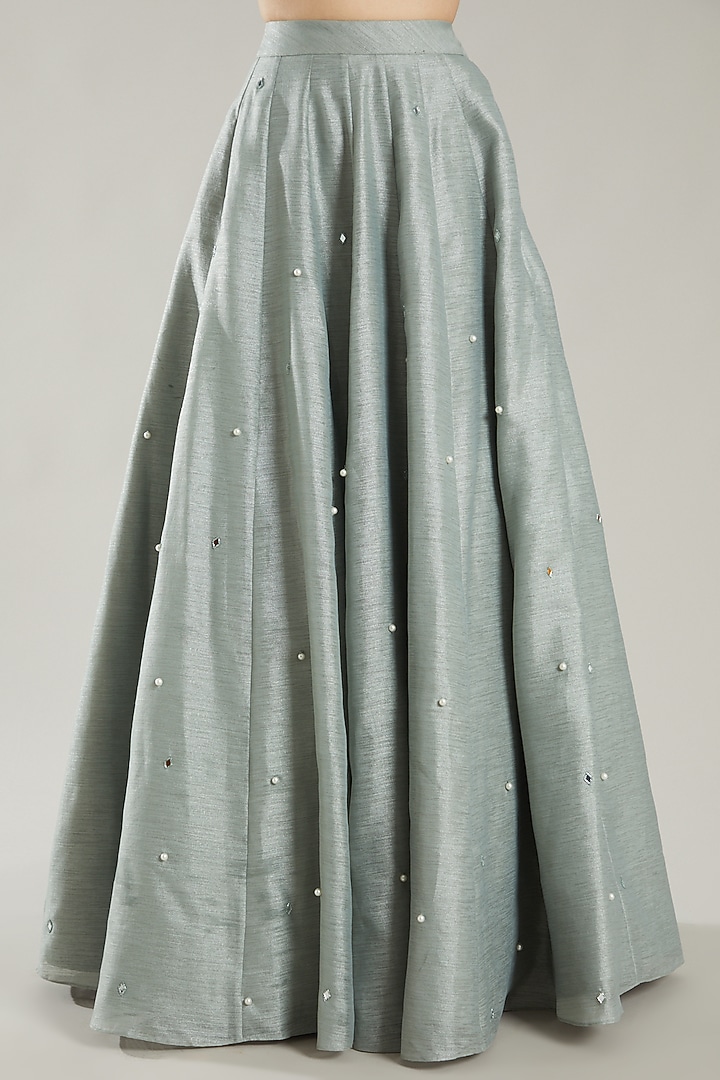 Mint Organza Embroidered Wedding Lehenga Set by PARUL GANDHI at Pernia's Pop Up Shop
