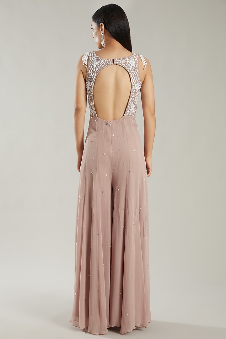 Salmon Pink Embroidered Jumpsuit by PARUL GANDHI at Pernia's Pop Up Shop