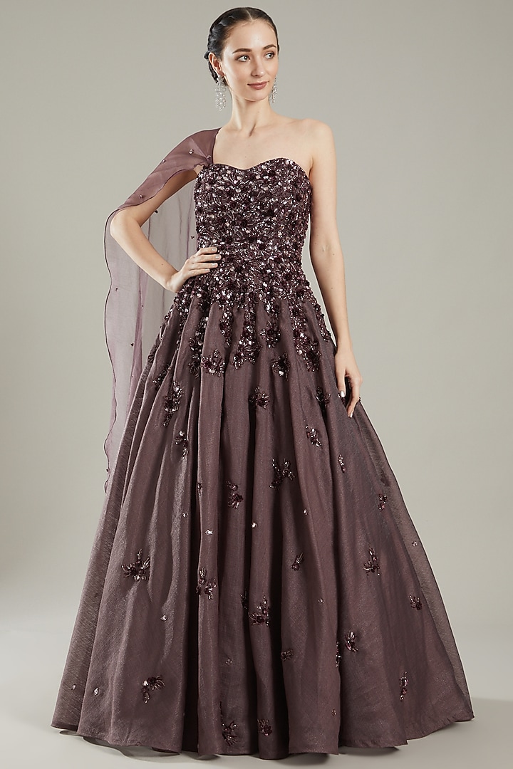 Wine Embroidered Gown by PARUL GANDHI at Pernia's Pop Up Shop