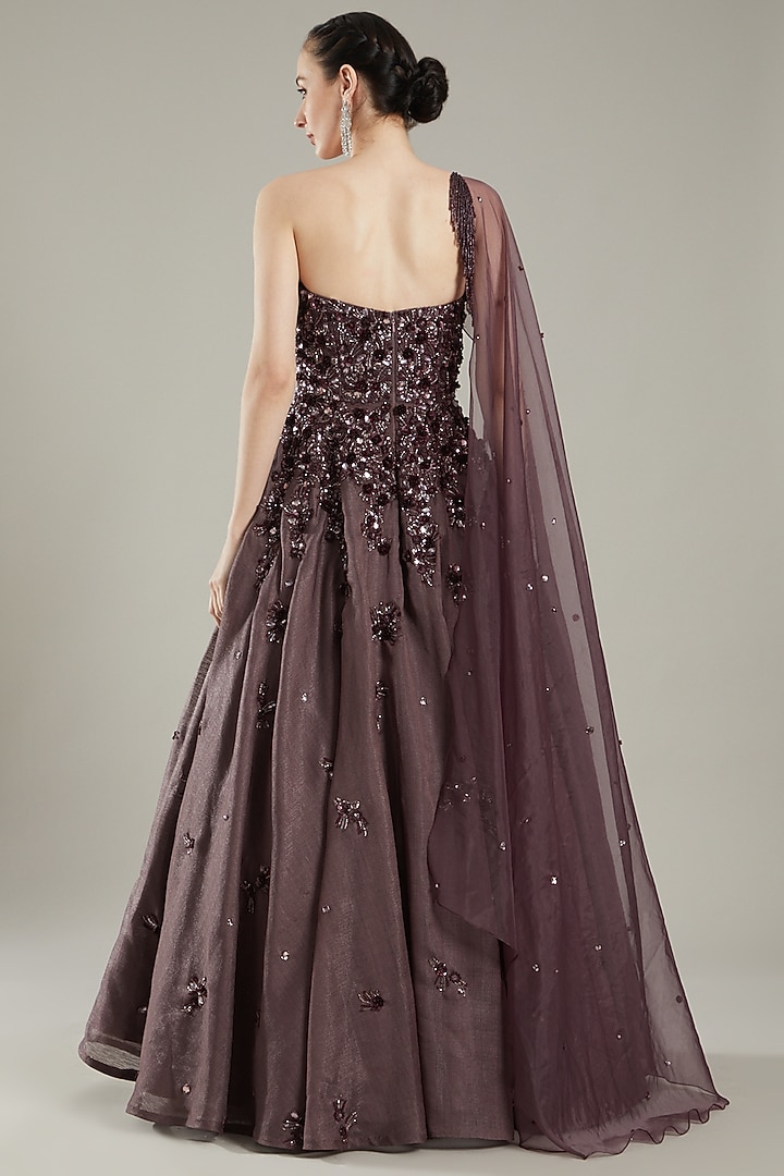 Wine Embroidered Gown by PARUL GANDHI at Pernia's Pop Up Shop