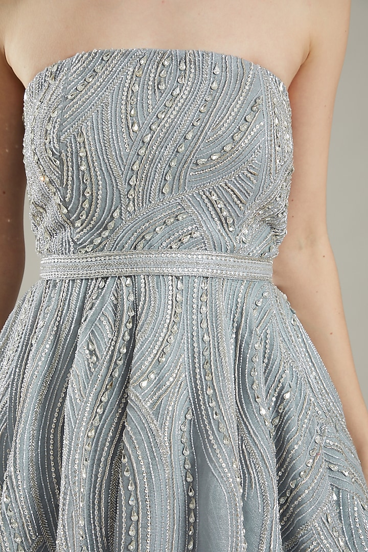 Ice Blue Organza Embroidered Gown by PARUL GANDHI at Pernia's Pop Up Shop