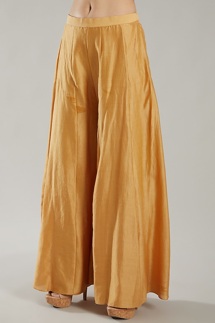 Mustard Chanderi Silk Party Wear Sharara Set by PARUL GANDHI at Pernia's Pop Up Shop