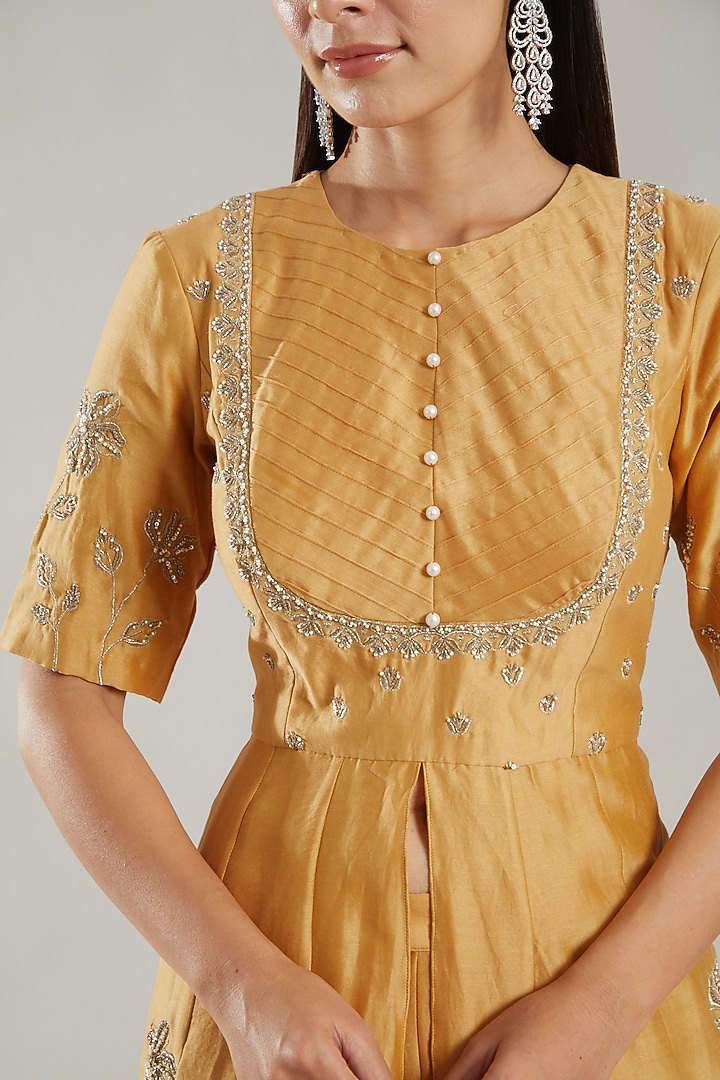 Mustard Chanderi Silk Party Wear Sharara Set by PARUL GANDHI at Pernia's Pop Up Shop