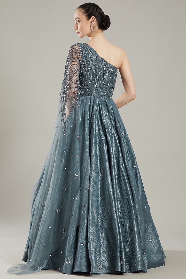 Blue Embroidered Gown by PARUL GANDHI at Pernia's Pop Up Shop