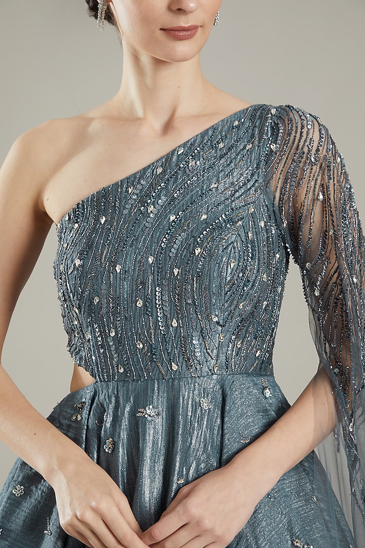 Blue Embroidered Gown by PARUL GANDHI at Pernia's Pop Up Shop