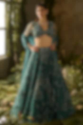 Dark Green Tokyo Mesh Hand Embellished Bridal Lehenga Set by Parul Gandhi at Pernia's Pop Up Shop