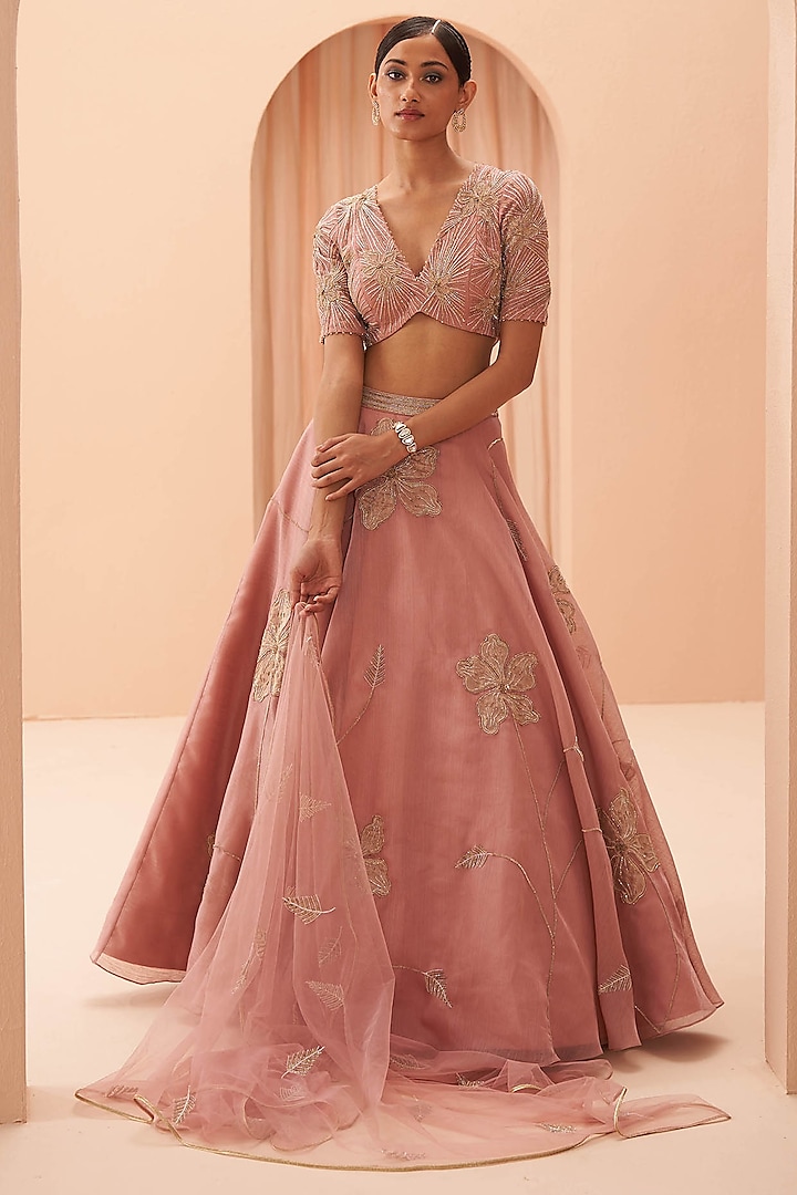 Soft Pink Hand Embroidered Wedding Lehenga Set by Parul Gandhi at Pernia's Pop Up Shop