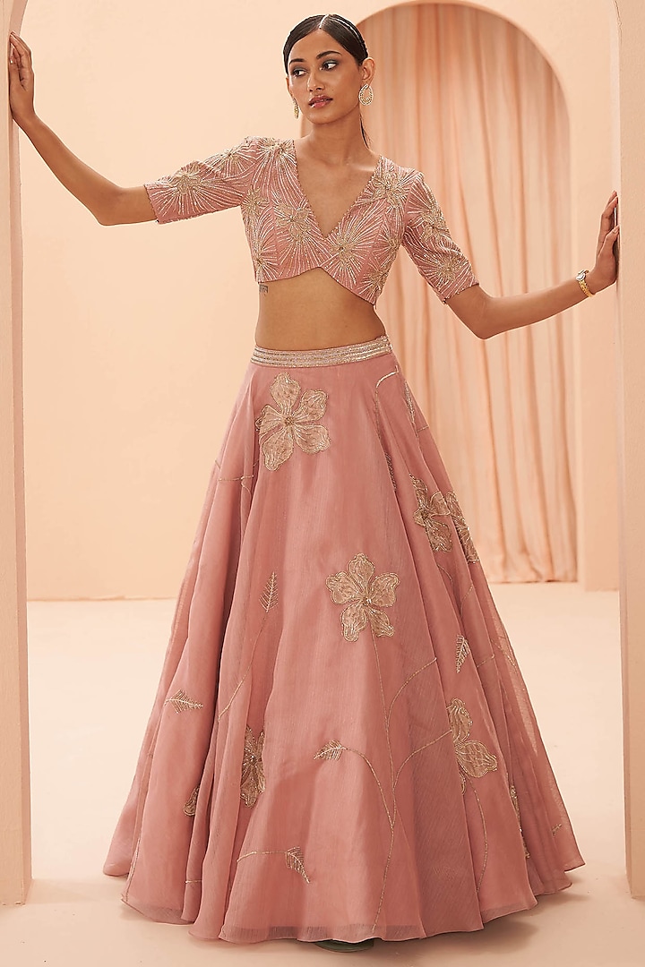 Soft Pink Hand Embroidered Wedding Lehenga Set by Parul Gandhi at Pernia's Pop Up Shop