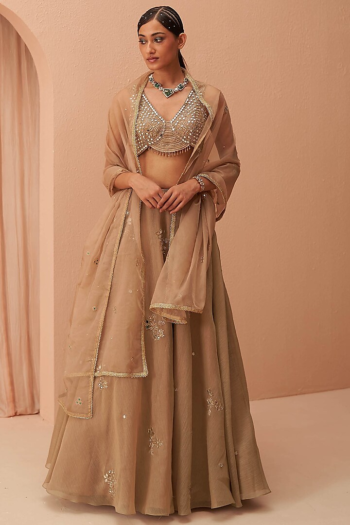 Gold Hand Embroidered Lehenga Set by Parul Gandhi