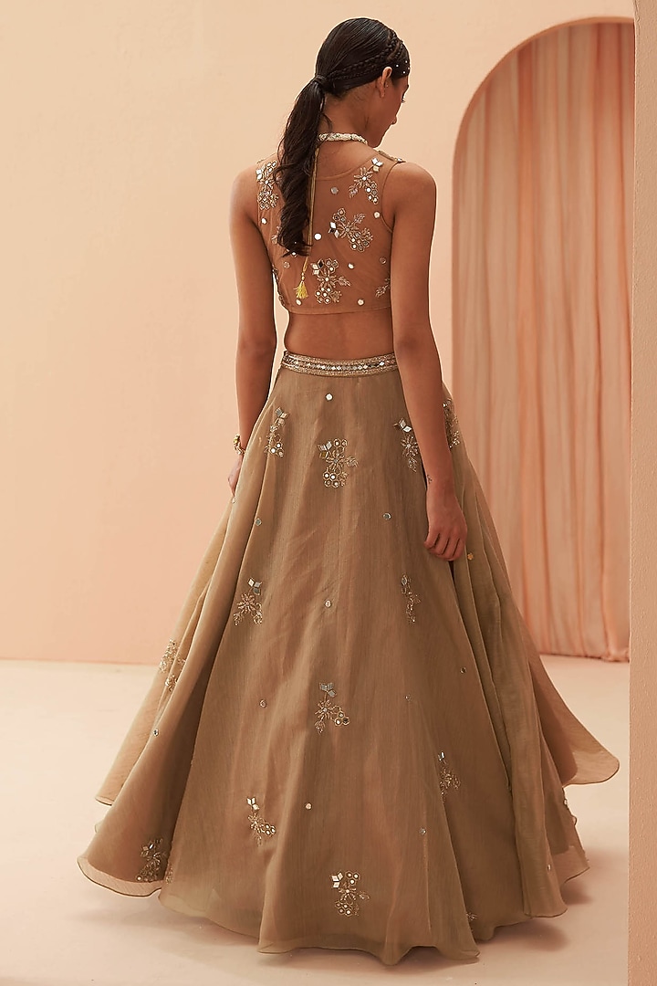 Gold Hand Embroidered Wedding Lehenga Set by Parul Gandhi at Pernia's Pop Up Shop