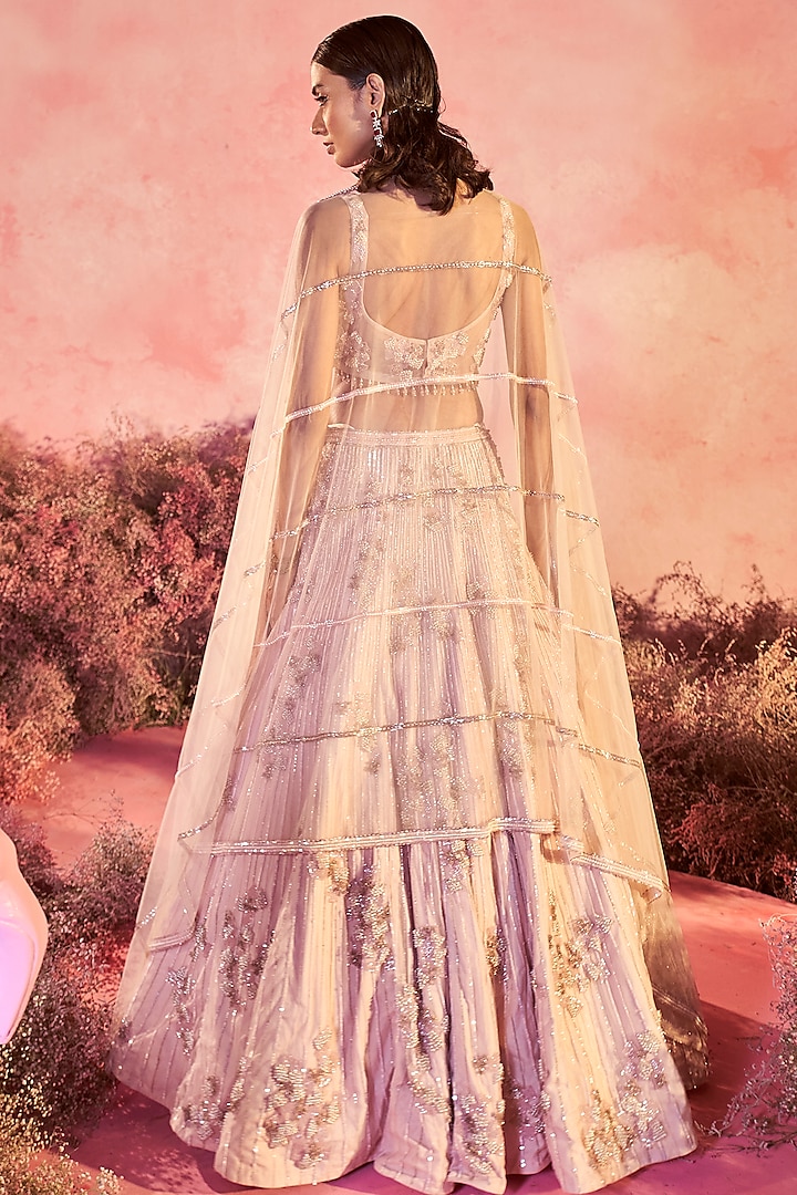Blush Pink Mesh Sequins Embellished Bridal Lehenga Set by PARUL GANDHI at Pernia's Pop Up Shop