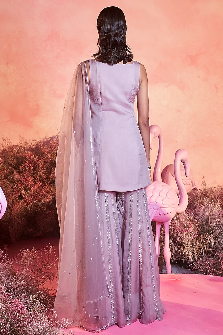 Soft Lilac Pure Organza Zari Embellished Wedding Sharara Set by PARUL GANDHI at Pernia's Pop Up Shop