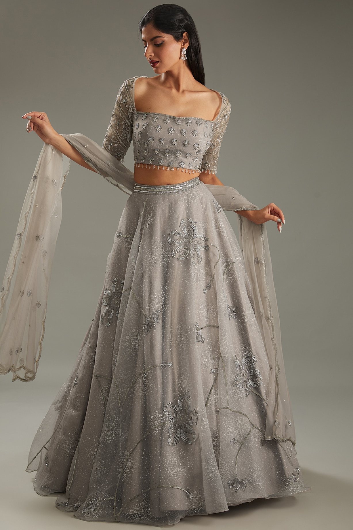 Grey Organza Lehenga