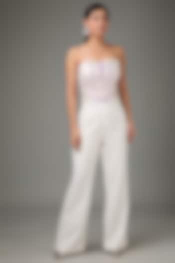 White Banana Crepe Jumpsuit by Parneet Gujral