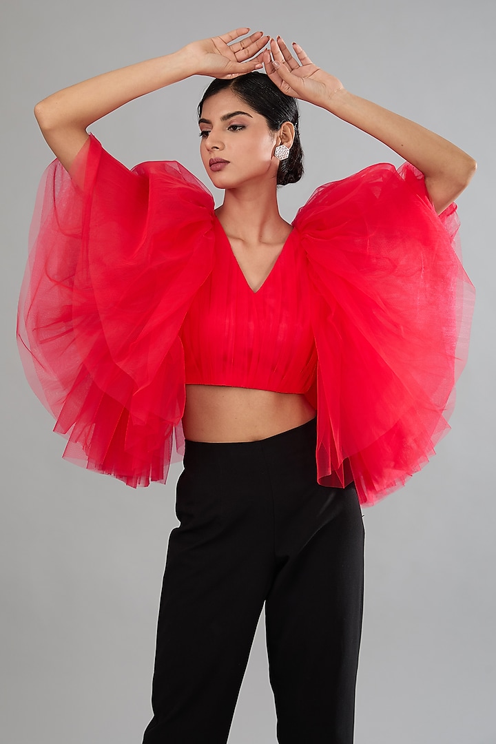 Red Net Top by Parneet Gujral