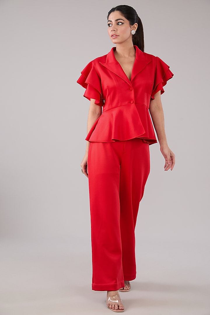 Red Banana Crepe Co-Ord Set by Parneet Gujral