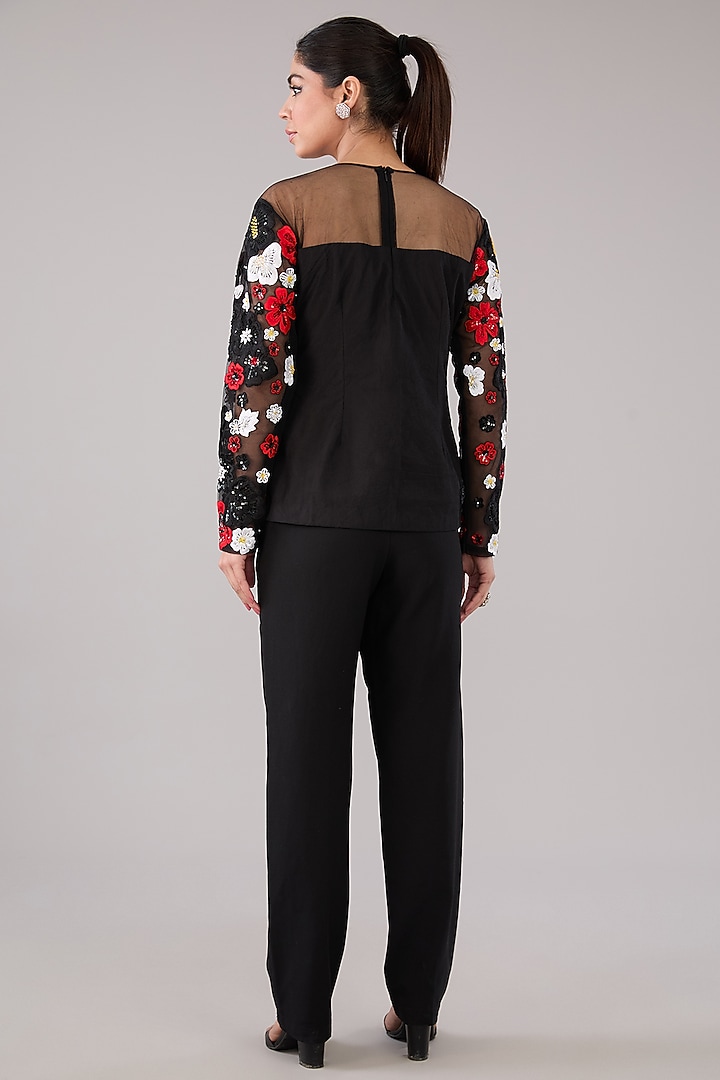 Black Georgette Embroidered Top by Parneet Gujral at Pernia's Pop Up Shop