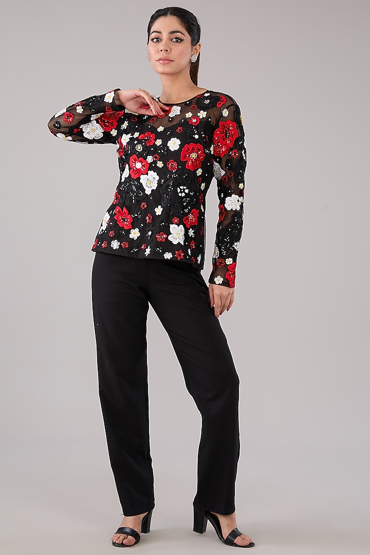 Black Georgette Embroidered Top by Parneet Gujral at Pernia's Pop Up Shop