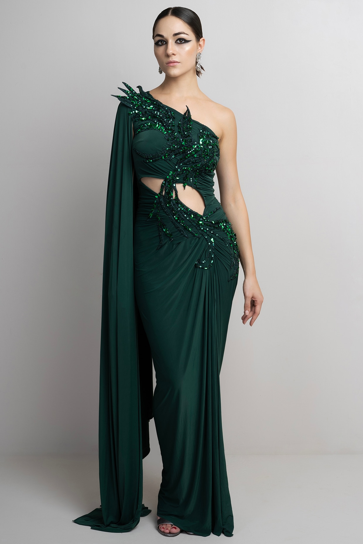 Parneet Gujral Olive Green Spandex Gown