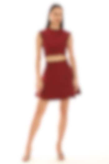 Maroon Banana Crepe Mini Skirt by Parneet Gujral at Pernia's Pop Up Shop