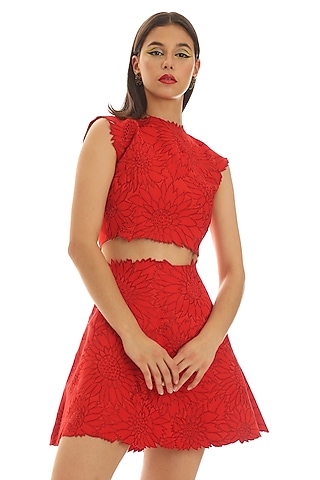 Red Banana Crepe Top by Parneet Gujral