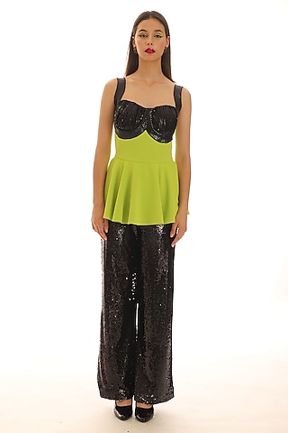 Black & Neon Banana Crepe Jumpsuit by Parneet Gujral