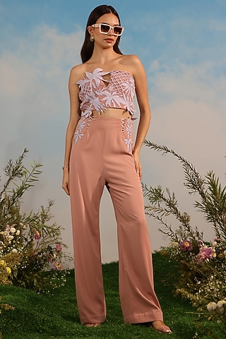 Peach Banana Crepe Pants by Parneet Gujral