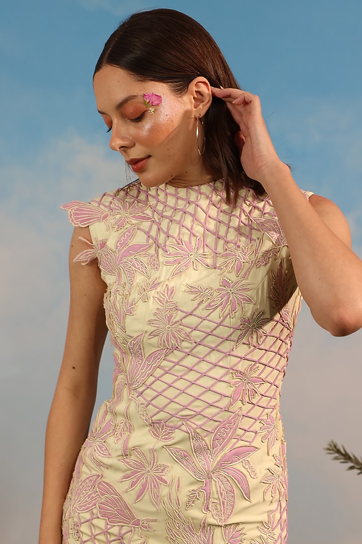 Pink Banana Crepe Mini Vacation Dress by Parneet Gujral at Pernia's Pop Up Shop