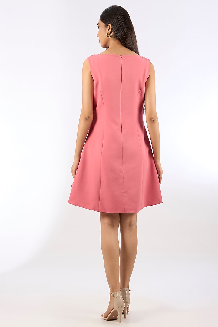 Pink Crepe Floral Motif Crepe Vacation Dress by Parneet Gujral at Pernia's Pop Up Shop