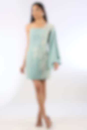 Baby Blue Crepe Floral Embroidered Vacation Dress by Parneet Gujral at Pernia's Pop Up Shop