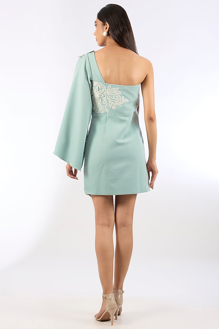 Baby Blue Crepe Floral Embroidered Vacation Dress by Parneet Gujral at Pernia's Pop Up Shop