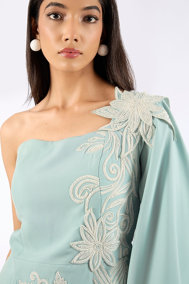 Baby Blue Crepe Floral Embroidered Vacation Dress by Parneet Gujral at Pernia's Pop Up Shop