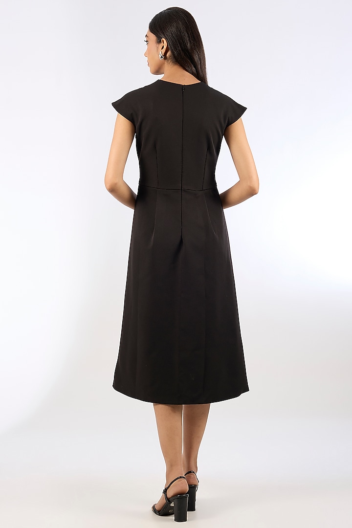 Black Crepe Floral Motif Vacation Dress by Parneet Gujral at Pernia's Pop Up Shop