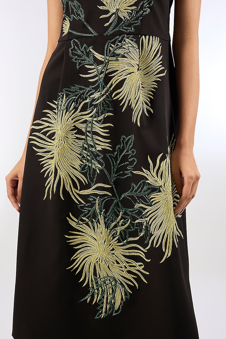 Black Crepe Floral Motif Vacation Dress by Parneet Gujral at Pernia's Pop Up Shop