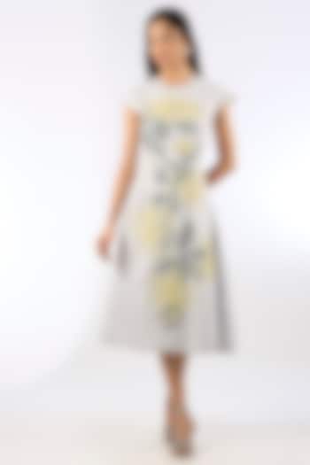 Blue Crepe Floral Motif Vacation Dress by Parneet Gujral at Pernia's Pop Up Shop