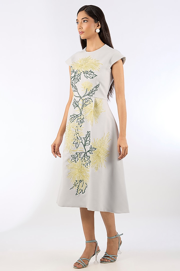Blue Crepe Floral Motif Vacation Dress by Parneet Gujral at Pernia's Pop Up Shop