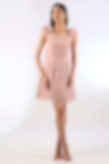 Pink Organza Floral Motif Embroidered Off-Shoulder Vacation Dress by Parneet Gujral at Pernia's Pop Up Shop