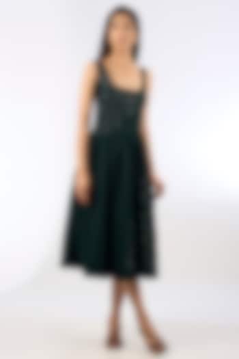 Green Crepe Sequins Floral Embroidered Vacation Dress by Parneet Gujral at Pernia's Pop Up Shop