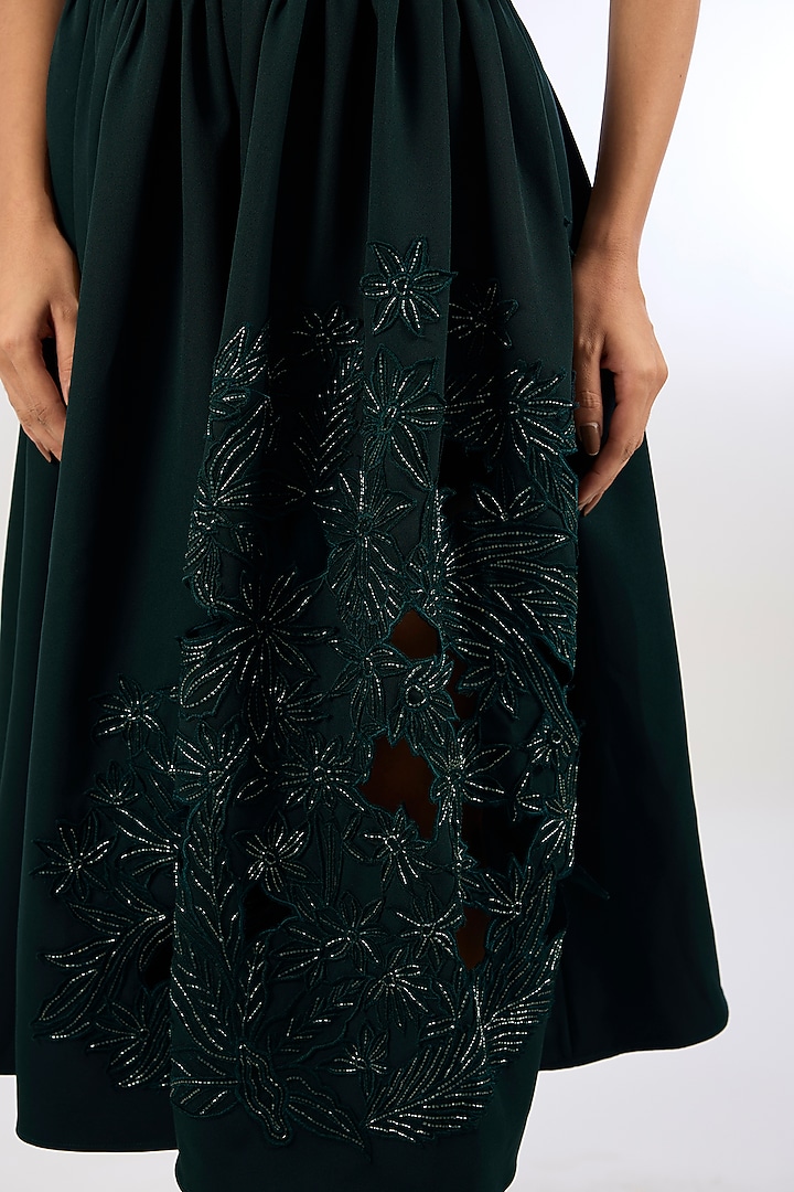 Green Crepe Sequins Floral Embroidered Vacation Dress by Parneet Gujral at Pernia's Pop Up Shop